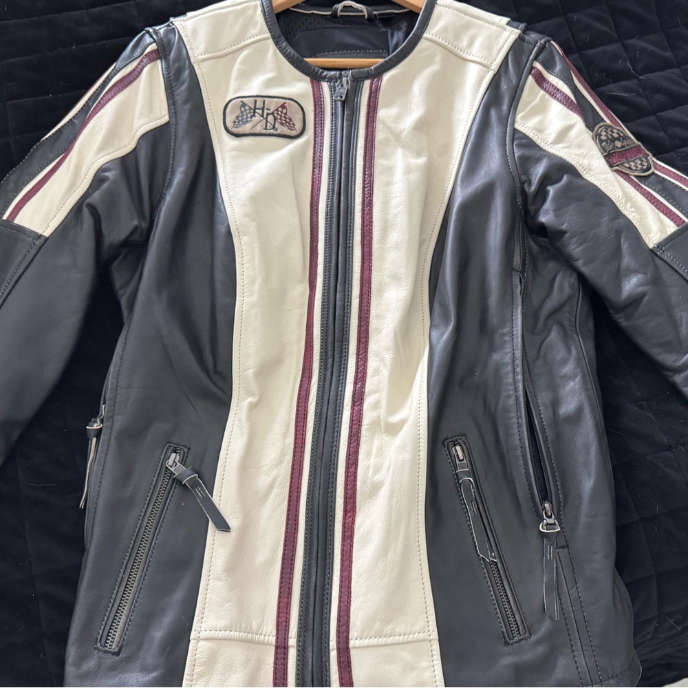 Women's Black and Cream Leather Jacket